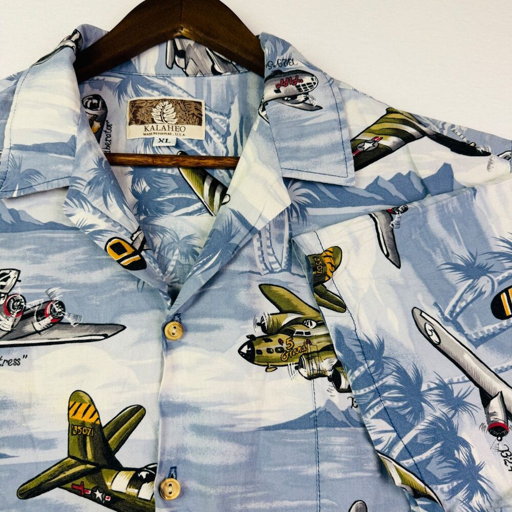 Kalaheo Airplane Print Hawaiian Shirt XL VTG